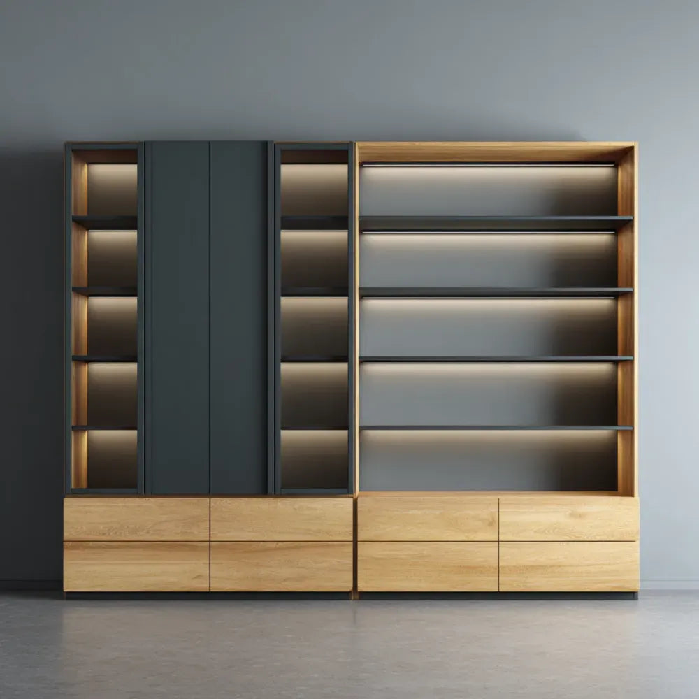 Modern Display Cabinet Wood 200x180x35 cm - Black/Oak