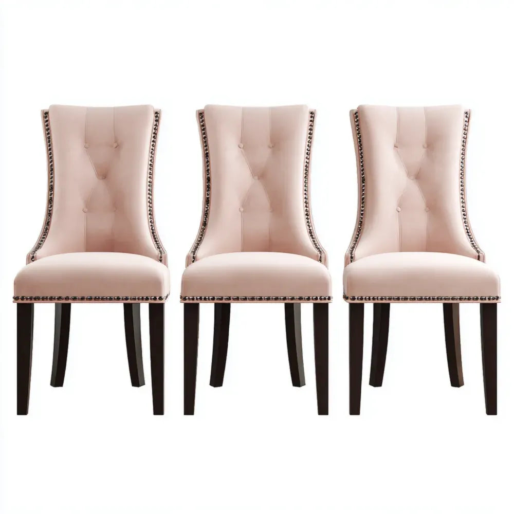 Dining Chairs Set of 3 Velvet Upholstered 56x48x95 cm - Pink - Contemporary Design