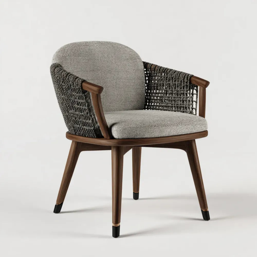 Dining Chair - Fabric Upholstered Woven Back 55x60x80 cm - Gray - Modern Style